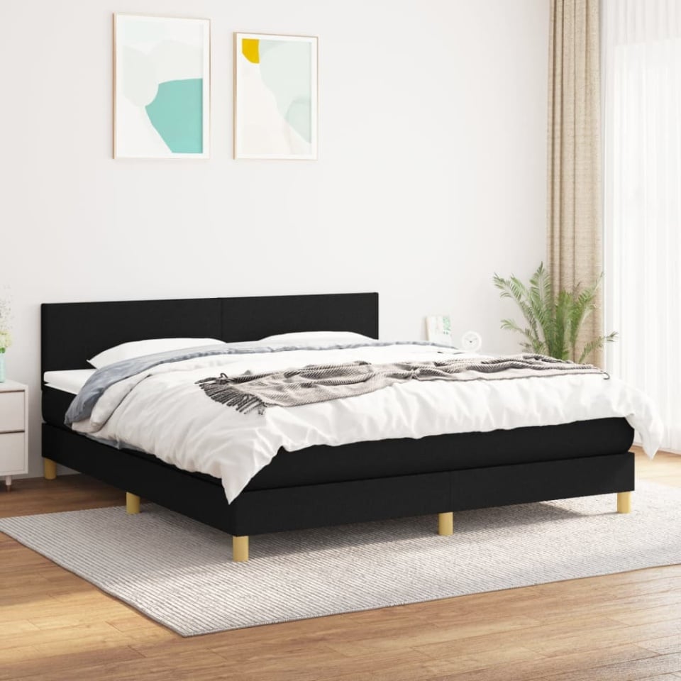 Pat box spring cu saltea, negru, 160x200 cm, textil