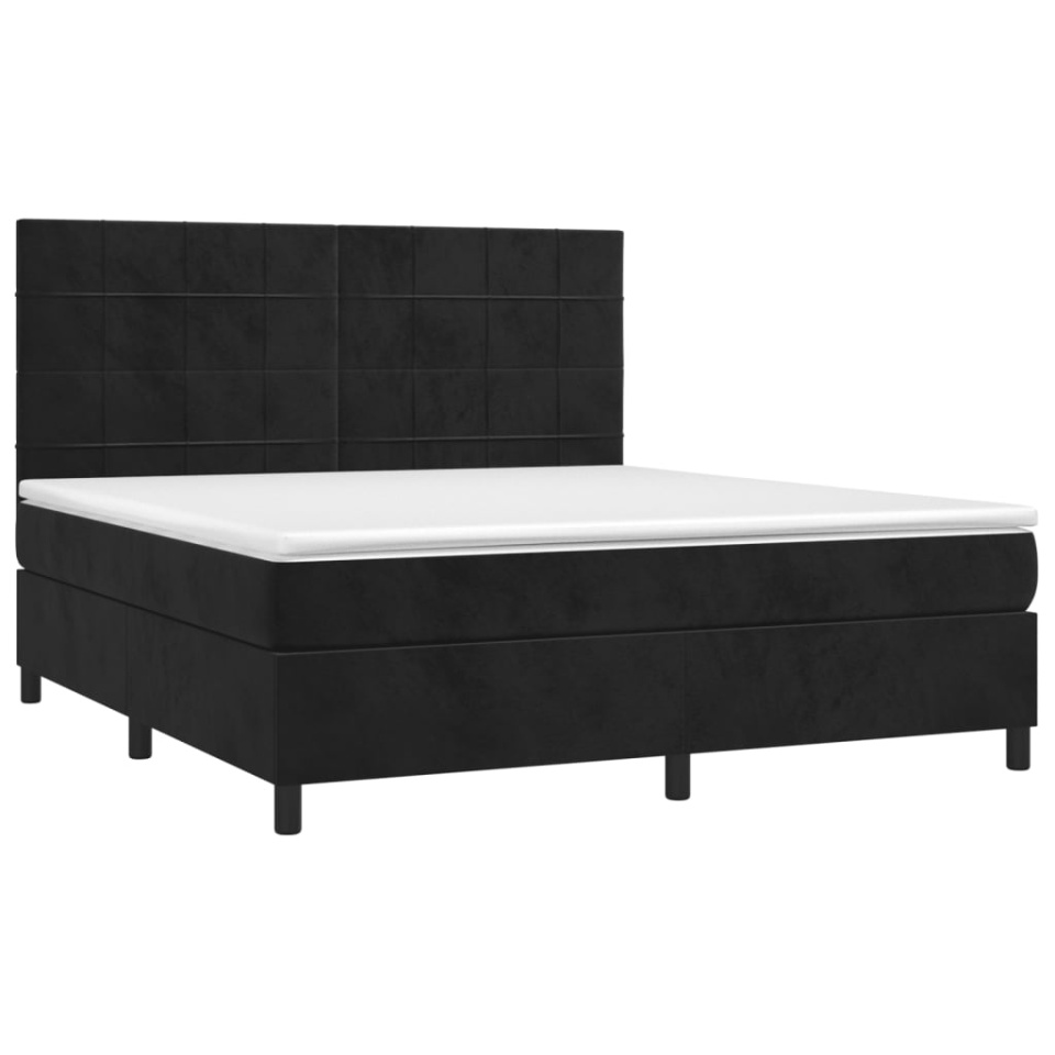 Pat box spring cu saltea, negru, 180x200 cm, catifea - 2 | YEO