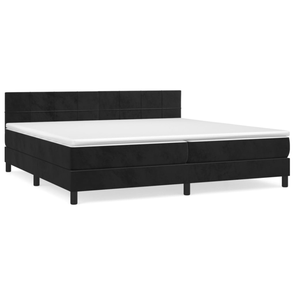 Pat box spring cu saltea, negru, 200x200 cm, catifea - 1 | YEO