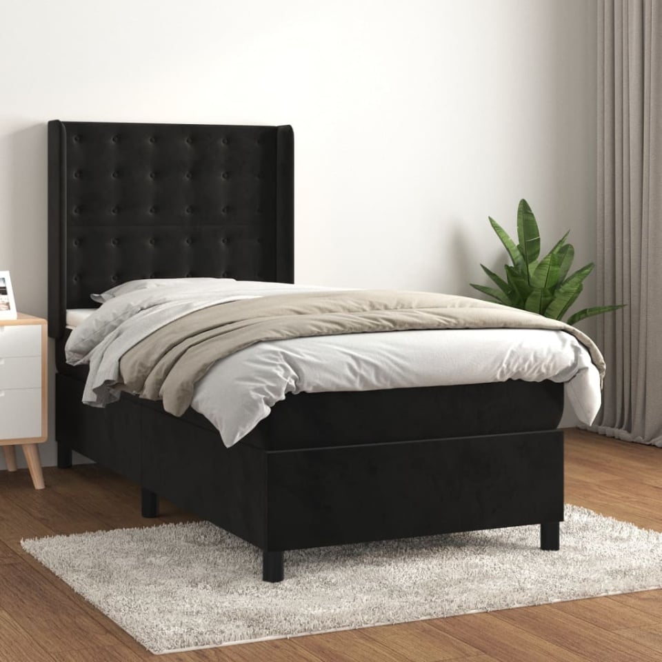 Pat box spring cu saltea, negru, 80x200 cm, catifea