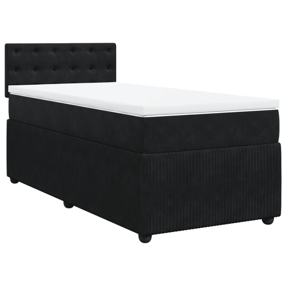 Pat box spring cu saltea, negru, 90x190 cm, catifea - 2 | YEO