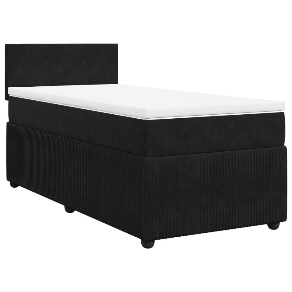 Pat box spring cu saltea, negru, 90x190 cm, catifea - 2 | YEO