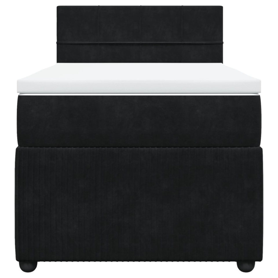 Pat box spring cu saltea, negru, 90x190 cm, catifea - 4 | YEO