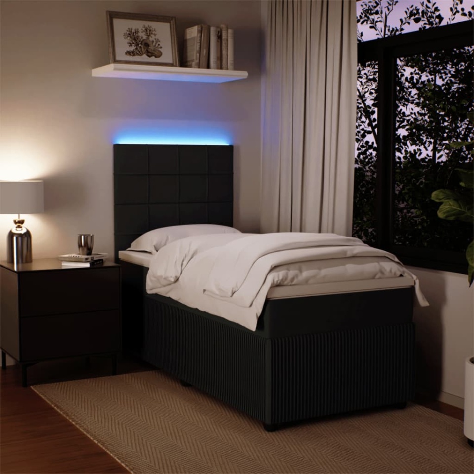 Pat box spring cu saltea, negru, 90x200 cm, catifea - 3 | YEO