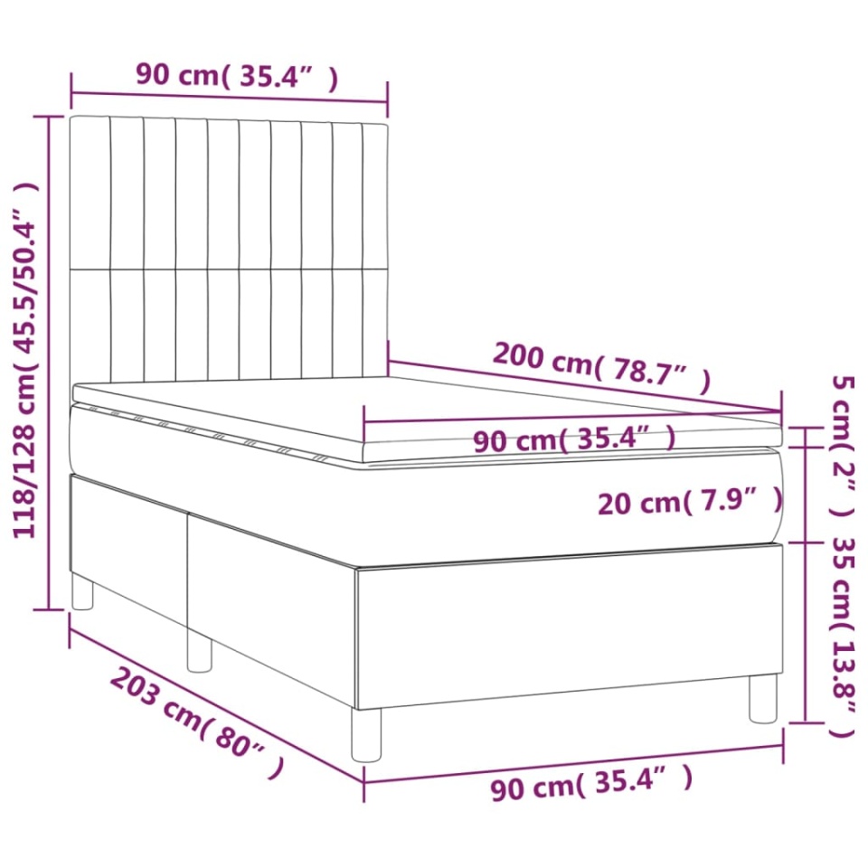 Pat box spring cu saltea, negru, 90x200 cm, catifea - 4 | YEO