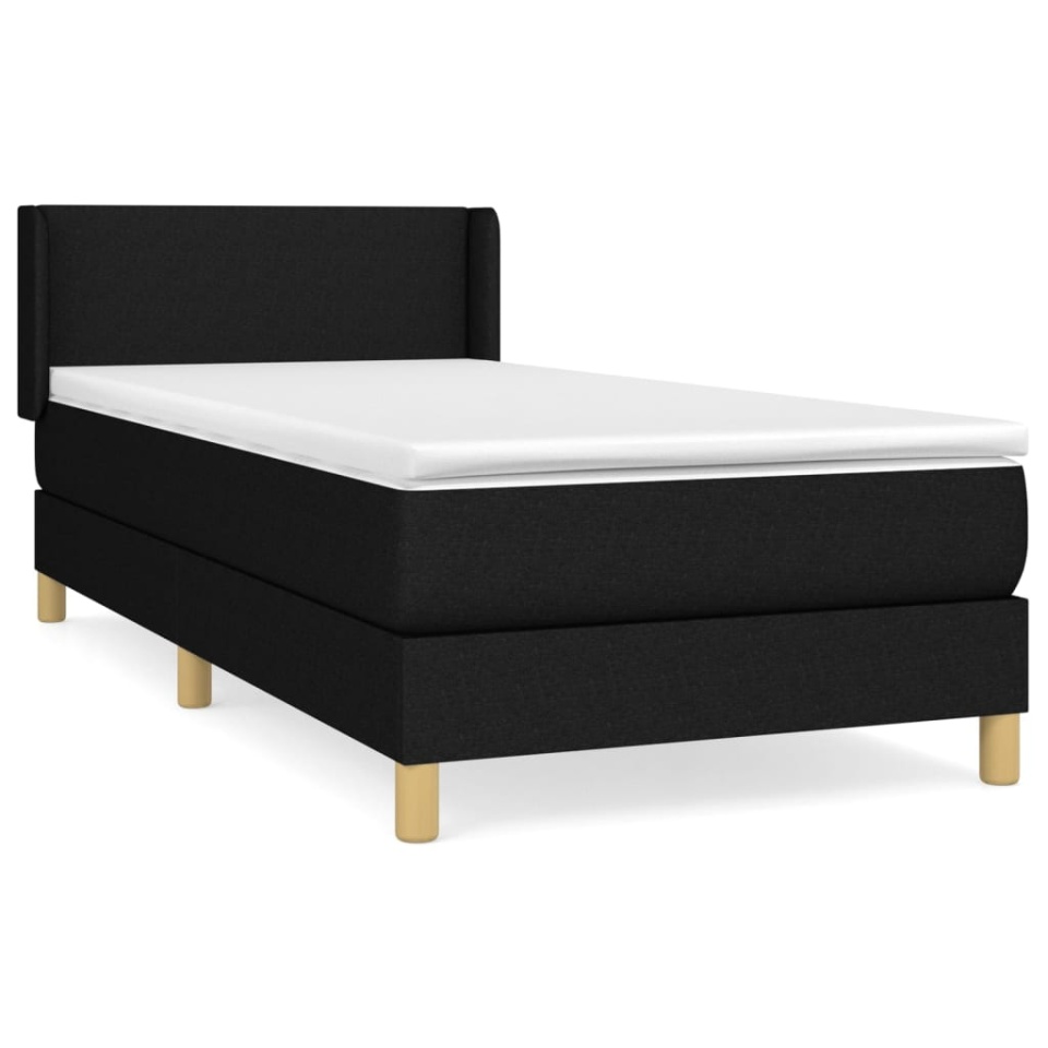 Pat box spring cu saltea, negru, 90x200 cm, textil - 1 | YEO