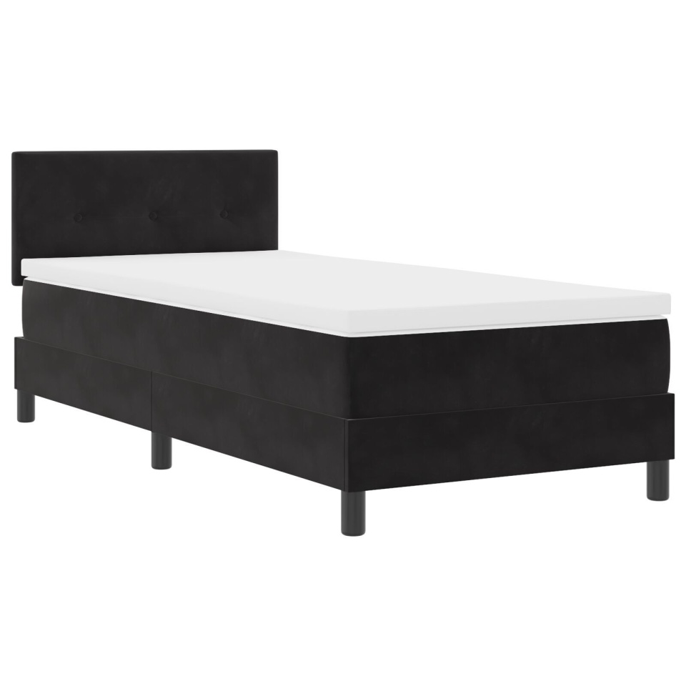 Pat box spring cu saltea, negru, single, catifea - 2 | YEO