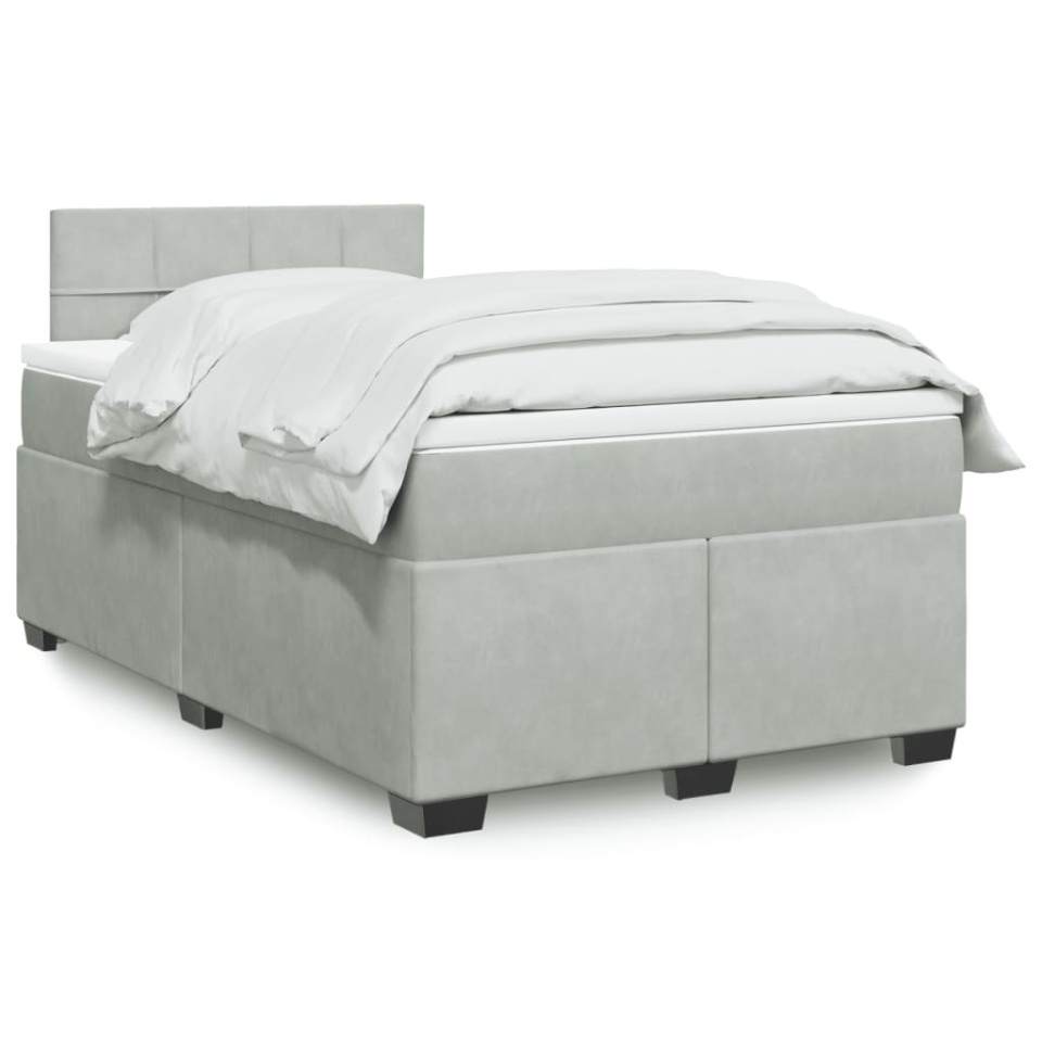Pat continental cu saltea, gri deschis, 120x200 cm, catifea