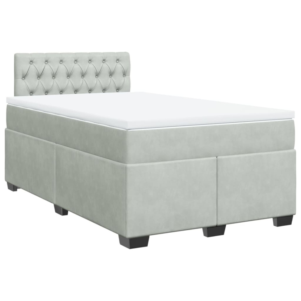 Pat continental cu saltea, gri deschis, 120x200 cm, catifea - 2 | YEO