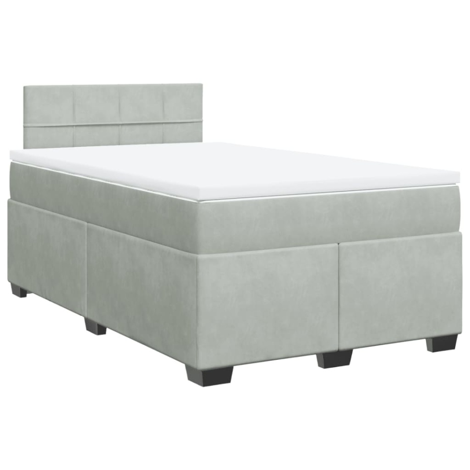 Pat continental cu saltea, gri deschis, 120x200 cm, catifea - 1 | YEO