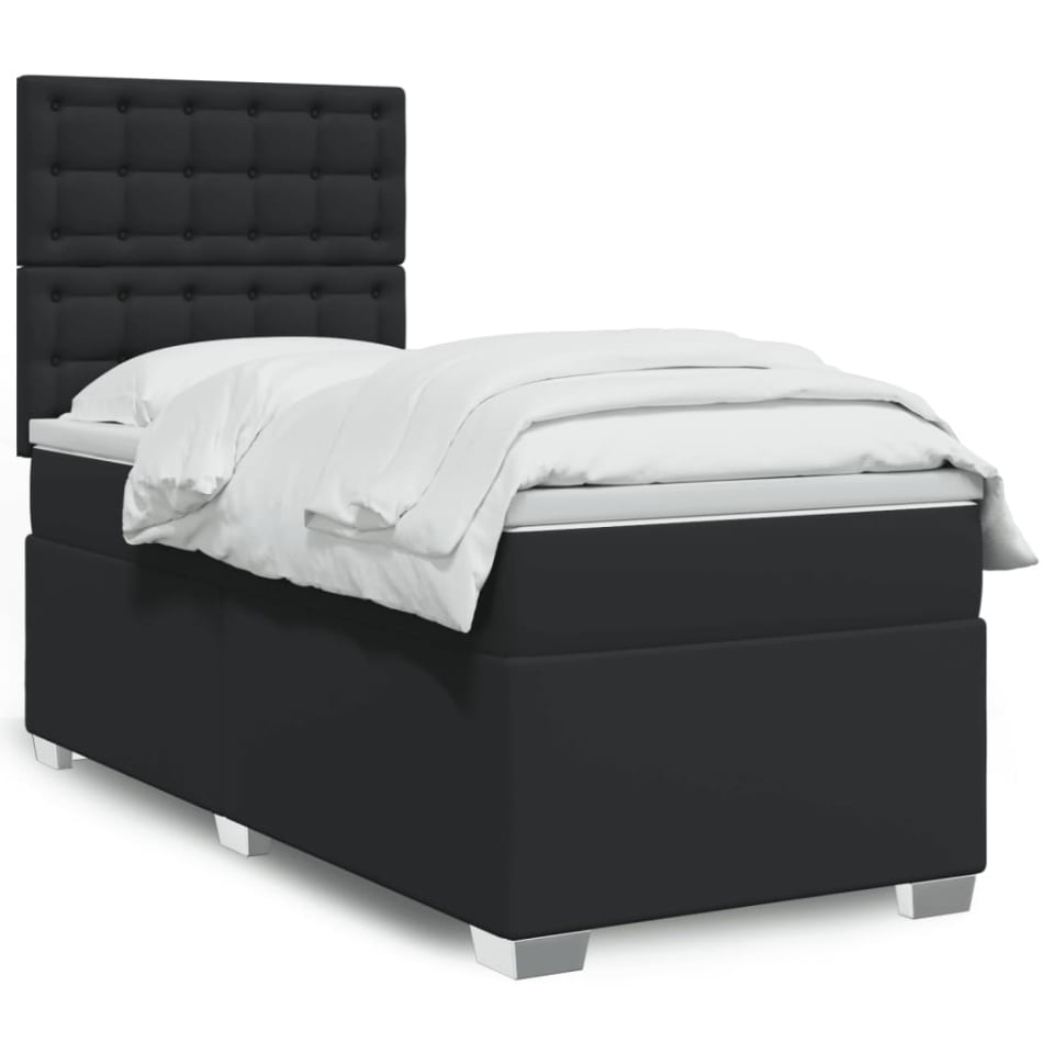 Pat continental cu saltea, negru, 80x200 cm, piele ecologică