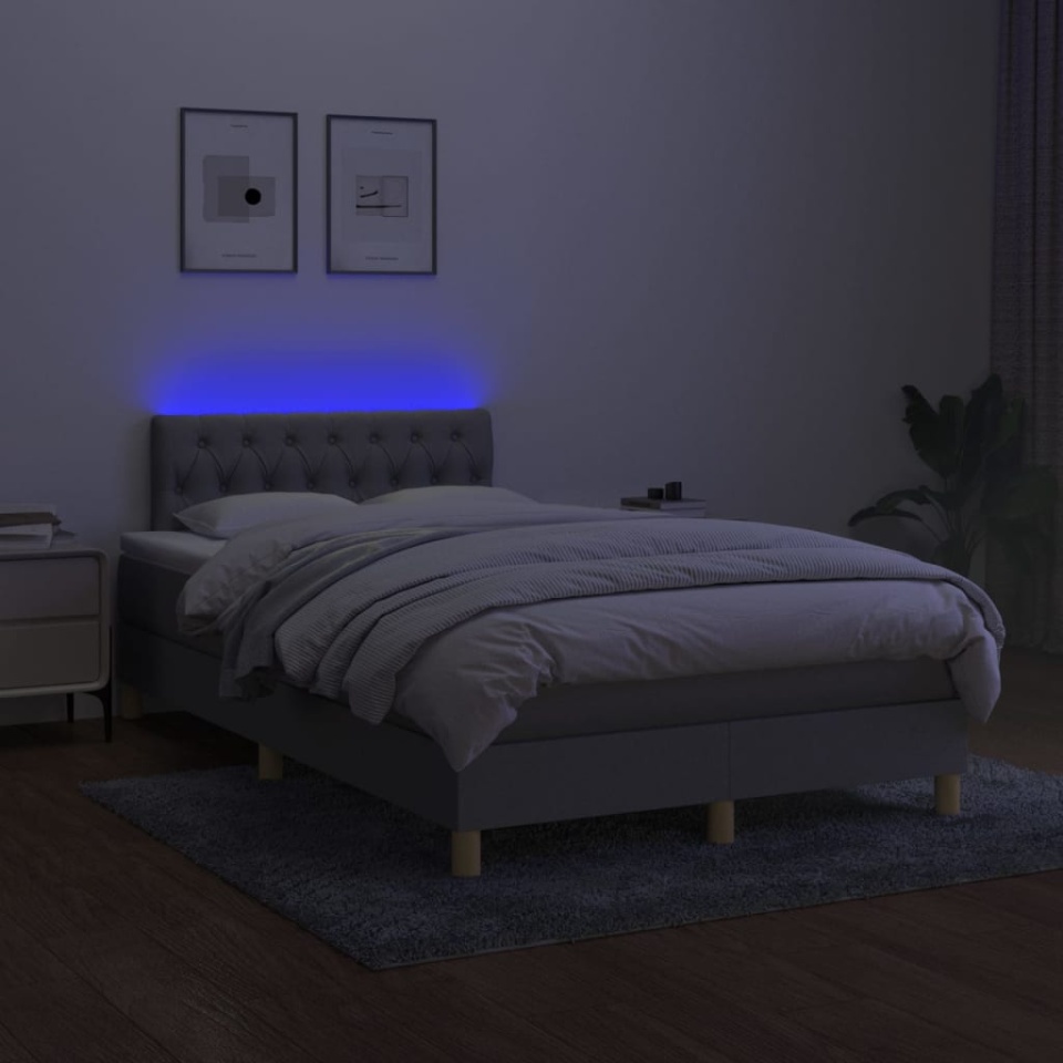 Pat cu arcuri, saltea și LED, gri deschis, 120x200 cm, textil - 3 | YEO