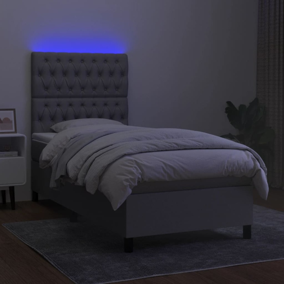 Pat cu arcuri, saltea și LED, gri deschis, 80x200 cm, textil - 3 | YEO