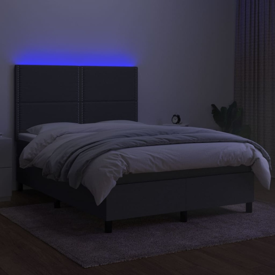Pat cu arcuri, saltea și LED, gri închis, 140x190 cm, textil - 3 | YEO