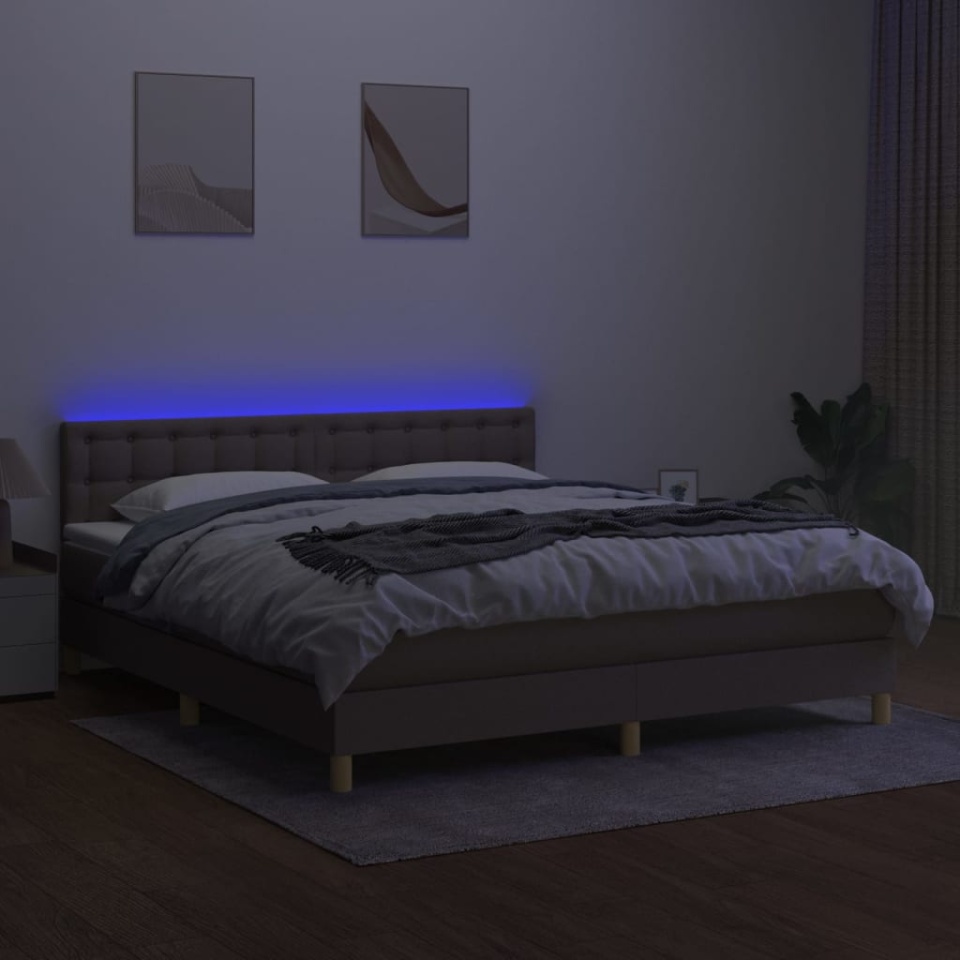Pat cu arcuri, saltea și LED, gri taupe, 160x200 cm, textil - 3 | YEO