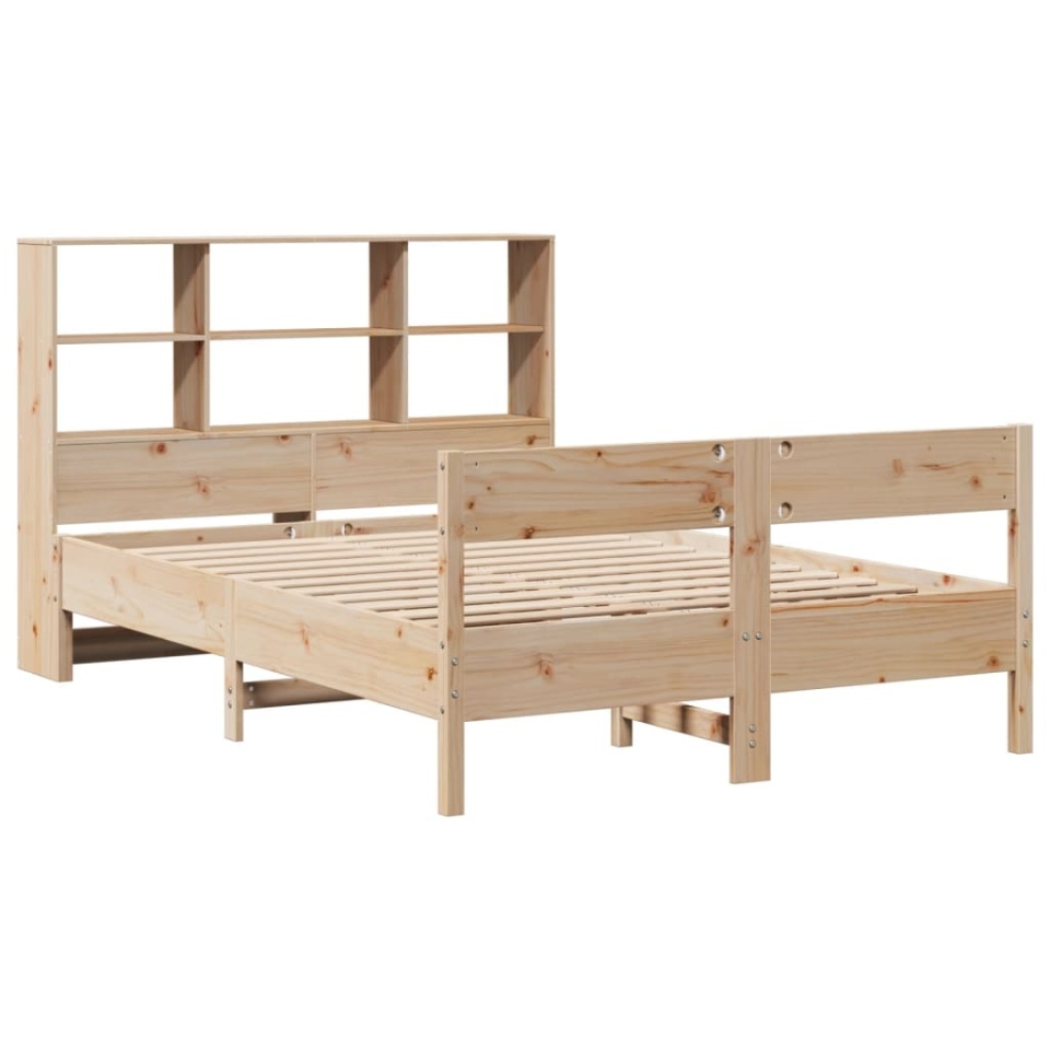 Pat cu bibliotecă fără saltea, 140x190 cm, lemn masiv de pin - 2 | YEO