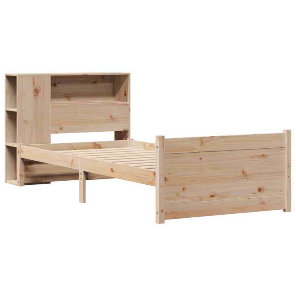 Pat cu bibliotecă fără saltea, 75x190 cm, lemn masiv de pin - 2 | YEO