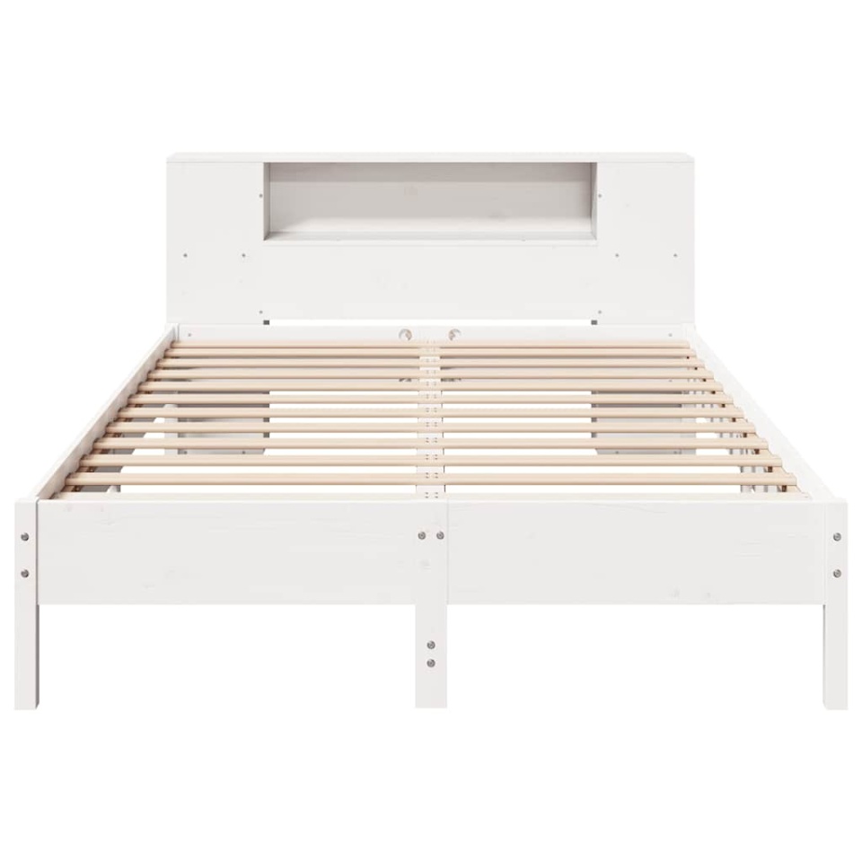 Pat cu bibliotecă fără saltea, alb, 140x190 cm, lemn masiv pin - 3 | YEO