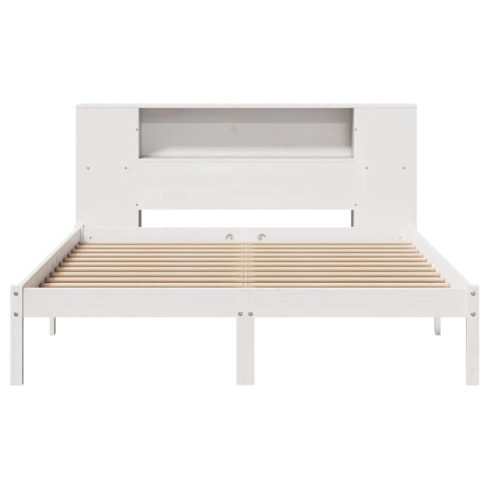 Pat cu bibliotecă fără saltea, alb, 140x190 cm, lemn masiv pin - 3 | YEO