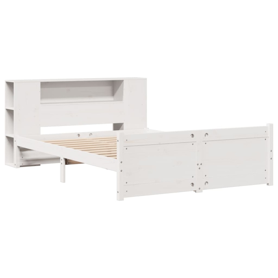 Pat cu bibliotecă fără saltea, alb, 140x200 cm, lemn masiv pin - 2 | YEO