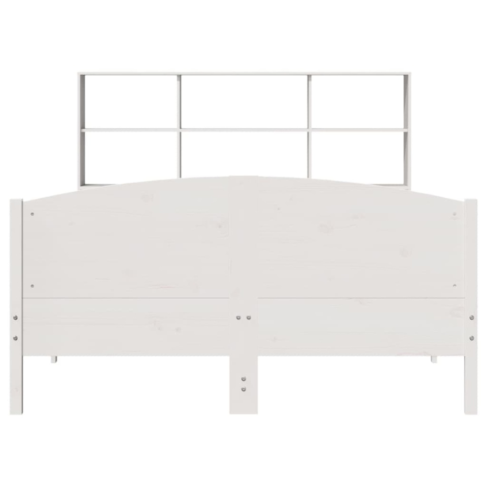 Pat cu bibliotecă fără saltea, alb, 160x200 cm, lemn masiv pin - 3 | YEO