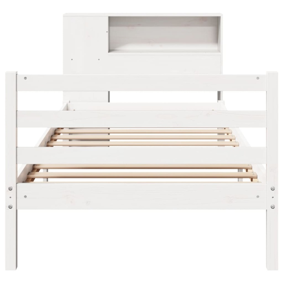 Pat cu bibliotecă fără saltea, alb, 75x190 cm, lemn masiv pin - 3 | YEO