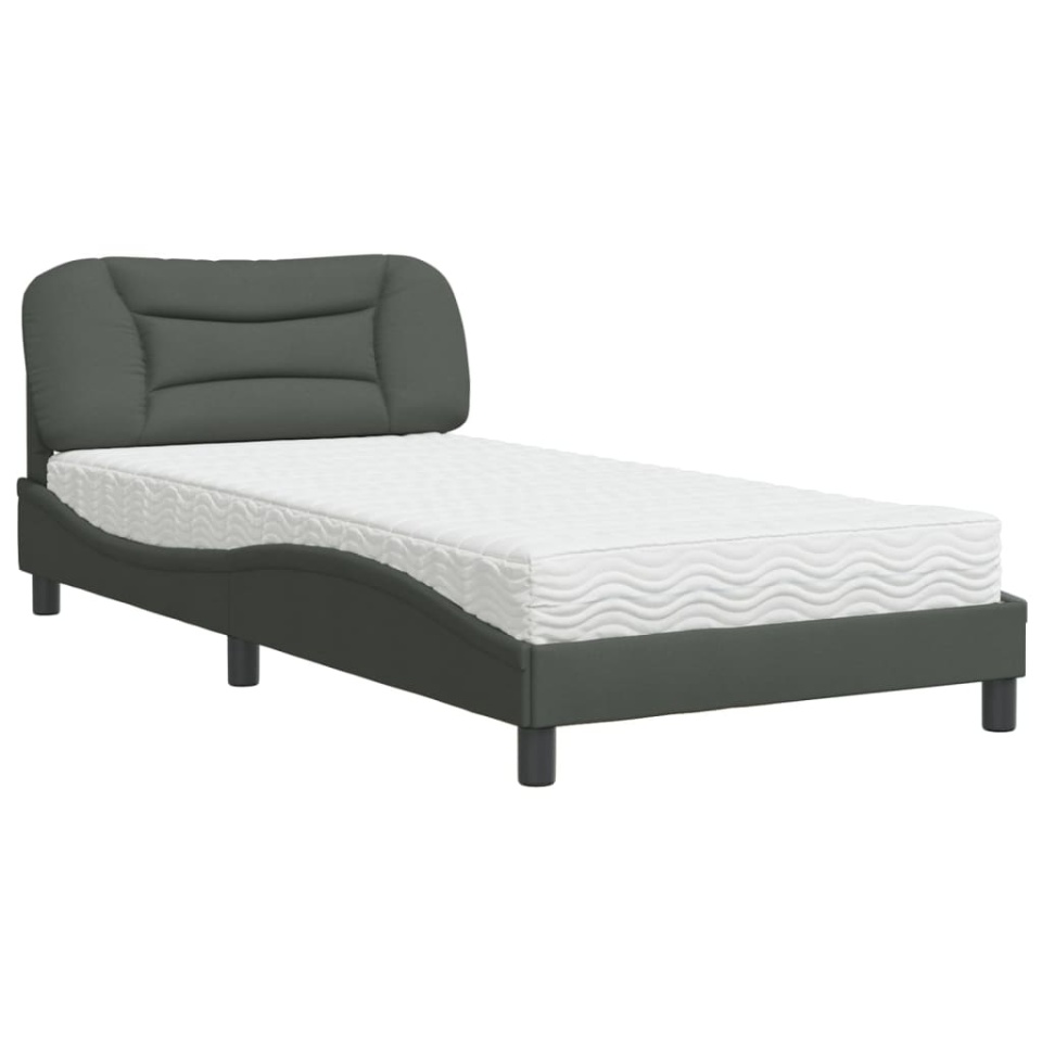 Pat cu saltea, gri închis, 100x200 cm, textil - 1 | YEO