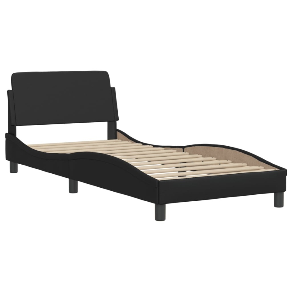 Pat cu saltea, negru, 100x200 cm, piele ecologică - 3 | YEO