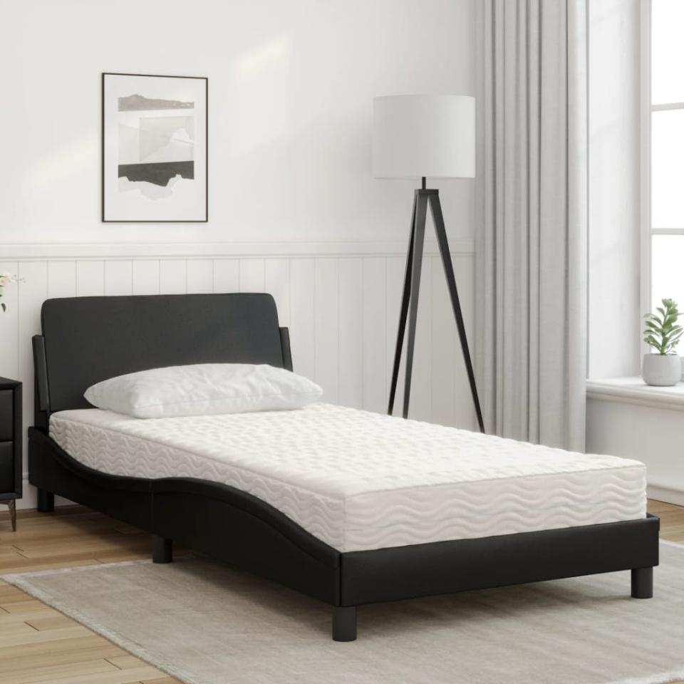 Pat cu saltea, negru, 100x200 cm, piele ecologică - 2 | YEO