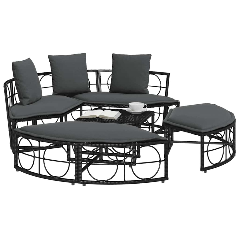 Pat de lounge pentru exterior fără baldachin Poly Rattan negru - 3 | YEO