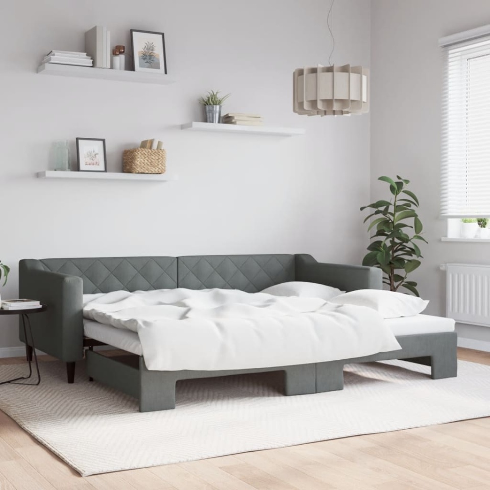 Pat de zi cu extensie, gri închis, 90x200 cm, textil