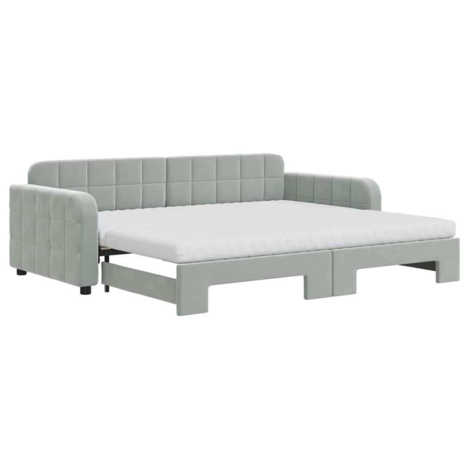 Pat de zi cu extensie și saltele, gri deschis 90x200 cm catifea - 1 | YEO