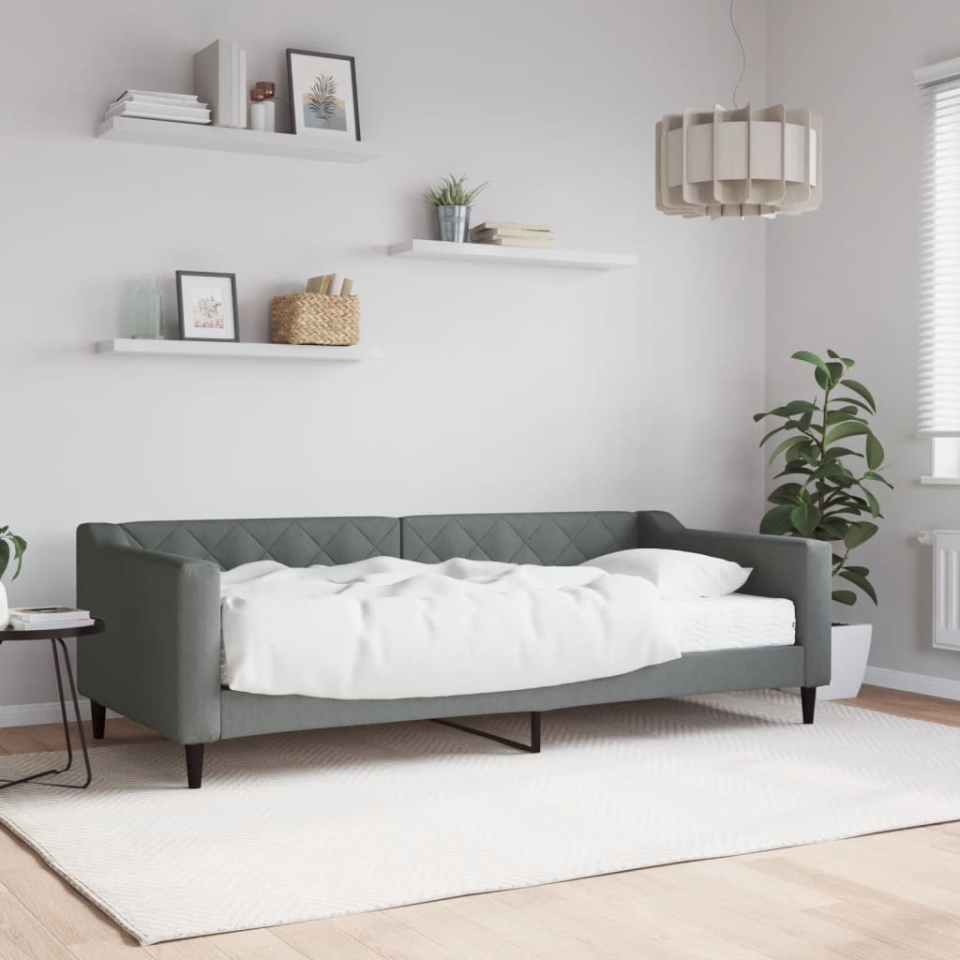Pat de zi cu saltea, gri închis, 90x200 cm, textil