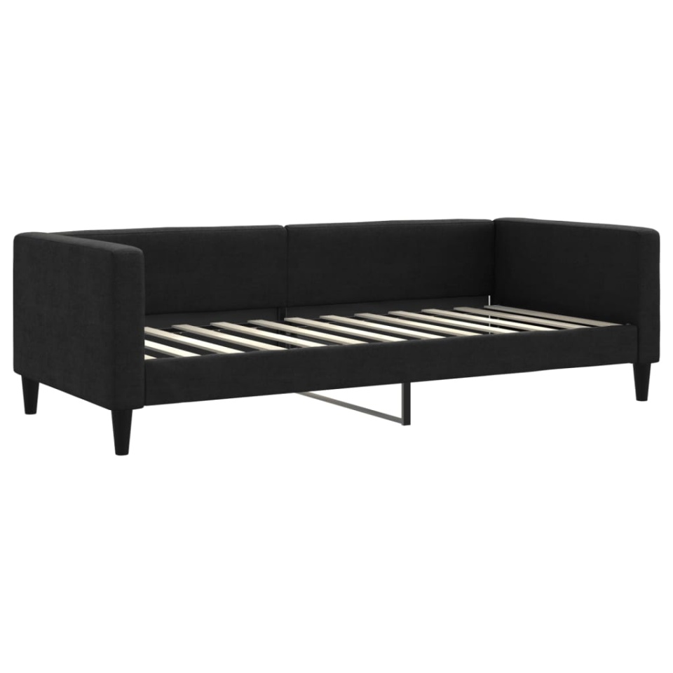 Pat de zi cu saltea, negru, 90x200 cm, textil - 2 | YEO