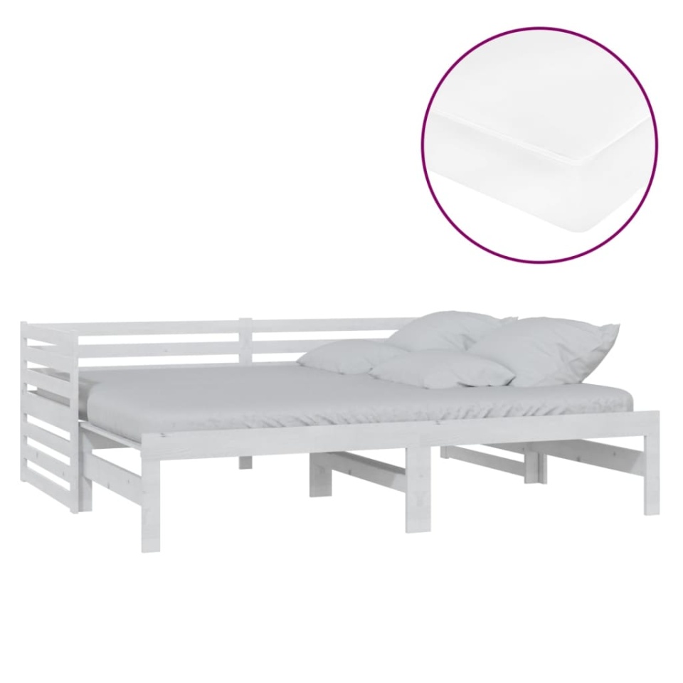 Pat extensibil de zi, 2x(90x200) cm, alb, lemn masiv de pin - 1 | YEO