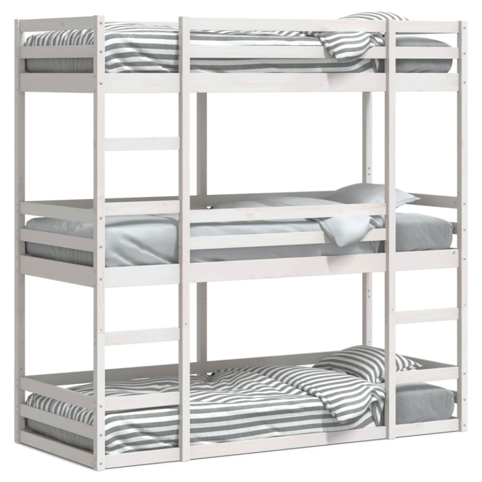Pat supraetajat triplu, alb, 75x190 cm, lemn masiv de pin - 1 | YEO