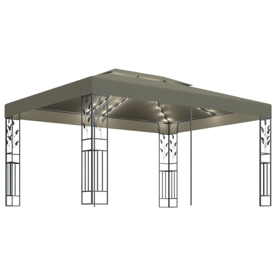 Pavilion cu acoperiș dublu & lumini LED, gri taupe, 3x4m - 1 | YEO