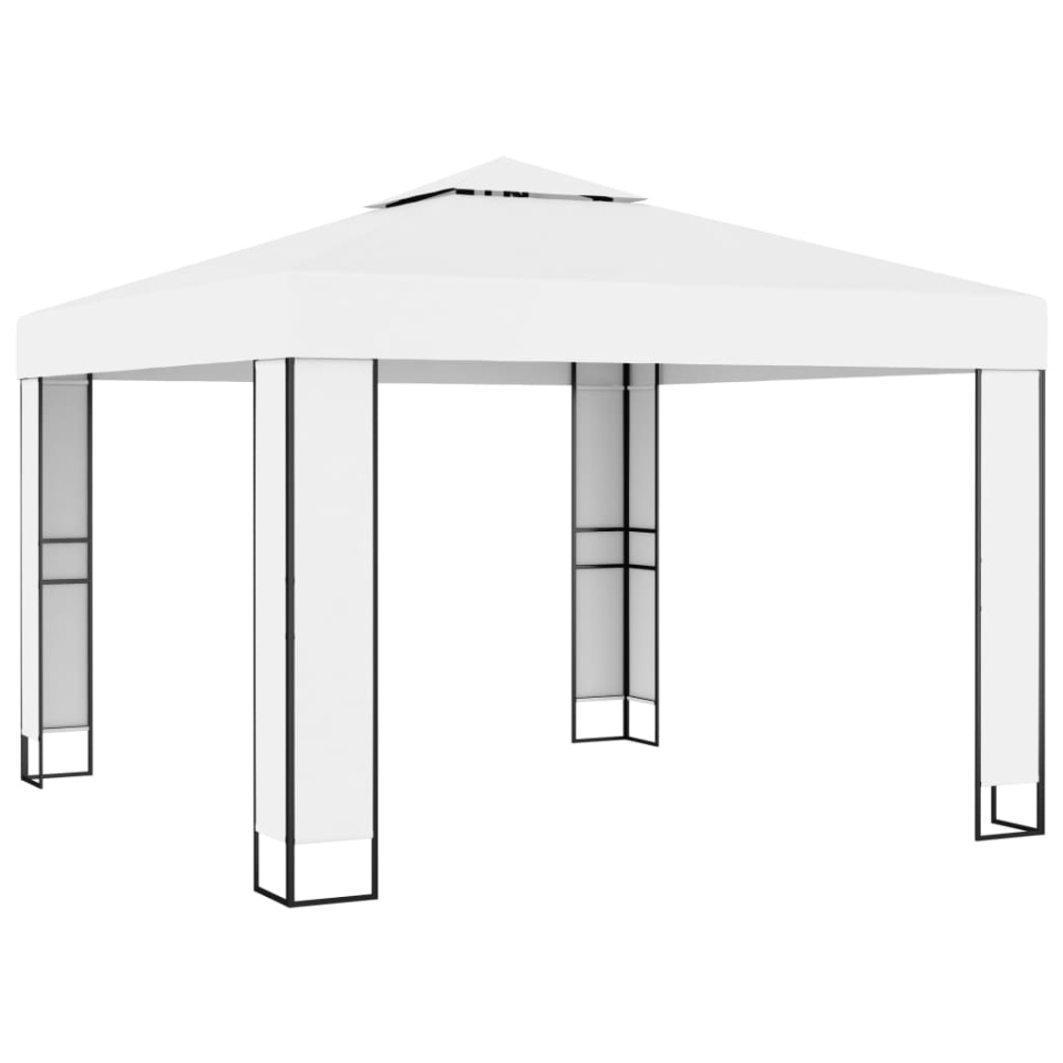 Pavilion cu acoperiș dublu & șiruri de lumini LED, alb, 3x3 m - 2 | YEO