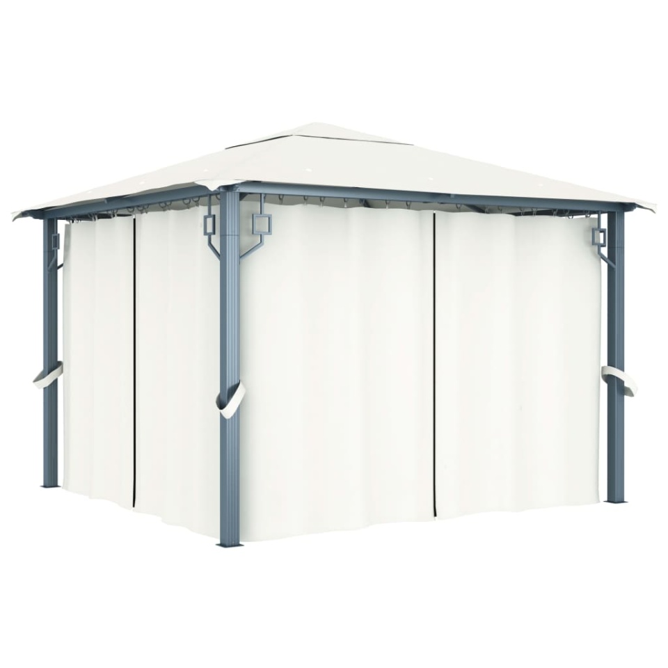 Pavilion cu perdele & șiruri lumini LED, crem, 3x3 m, aluminiu - 2 | YEO