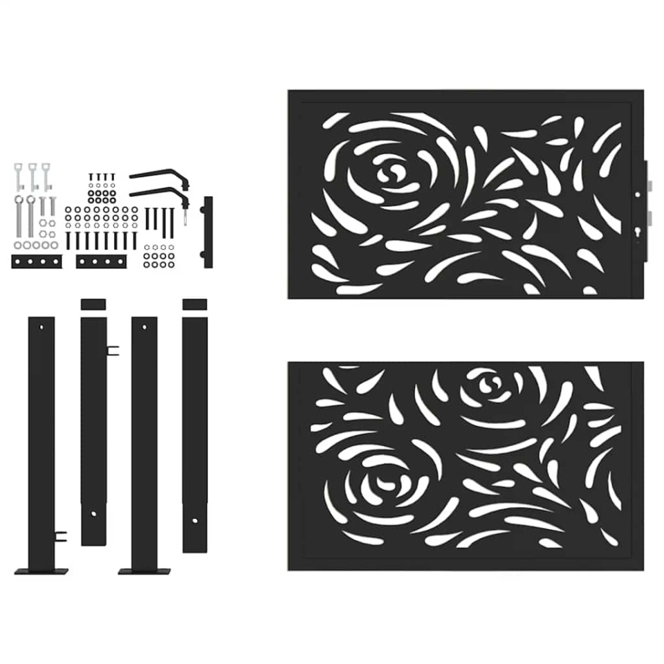 Poarta de gradina neagra 105x105 cm design flacara din otel - 3 | YEO