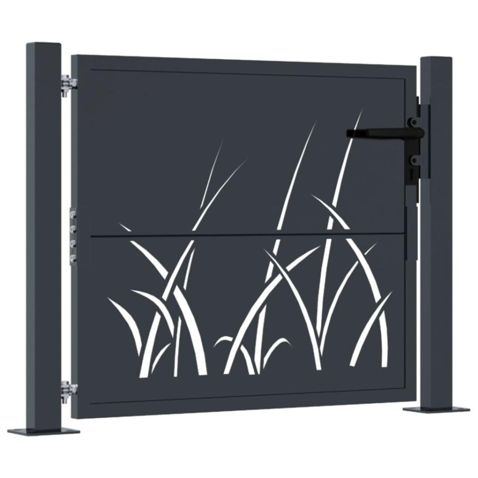 Poartă pentru grădină, antracit, 105x105 cm, oțel, model iarbă - 1 | YEO