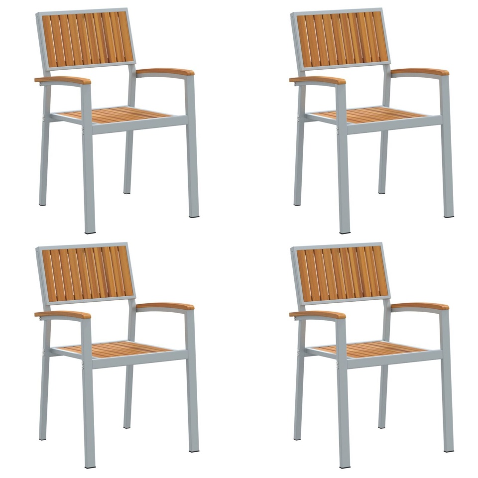 Scaune de exterior 4 bucăți stacked gri din lemn masiv de acacia și metal - 1 | YEO