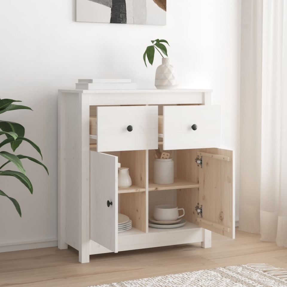 Servantă, alb, 70x35x80 cm, lemn masiv de pin - 2 | YEO