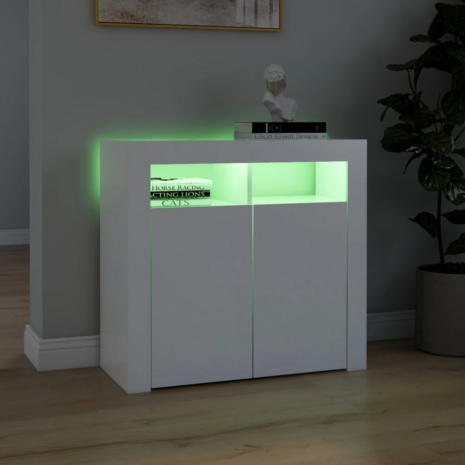Servantă cu lumini LED, alb, 80x35x75 cm - 3 | YEO