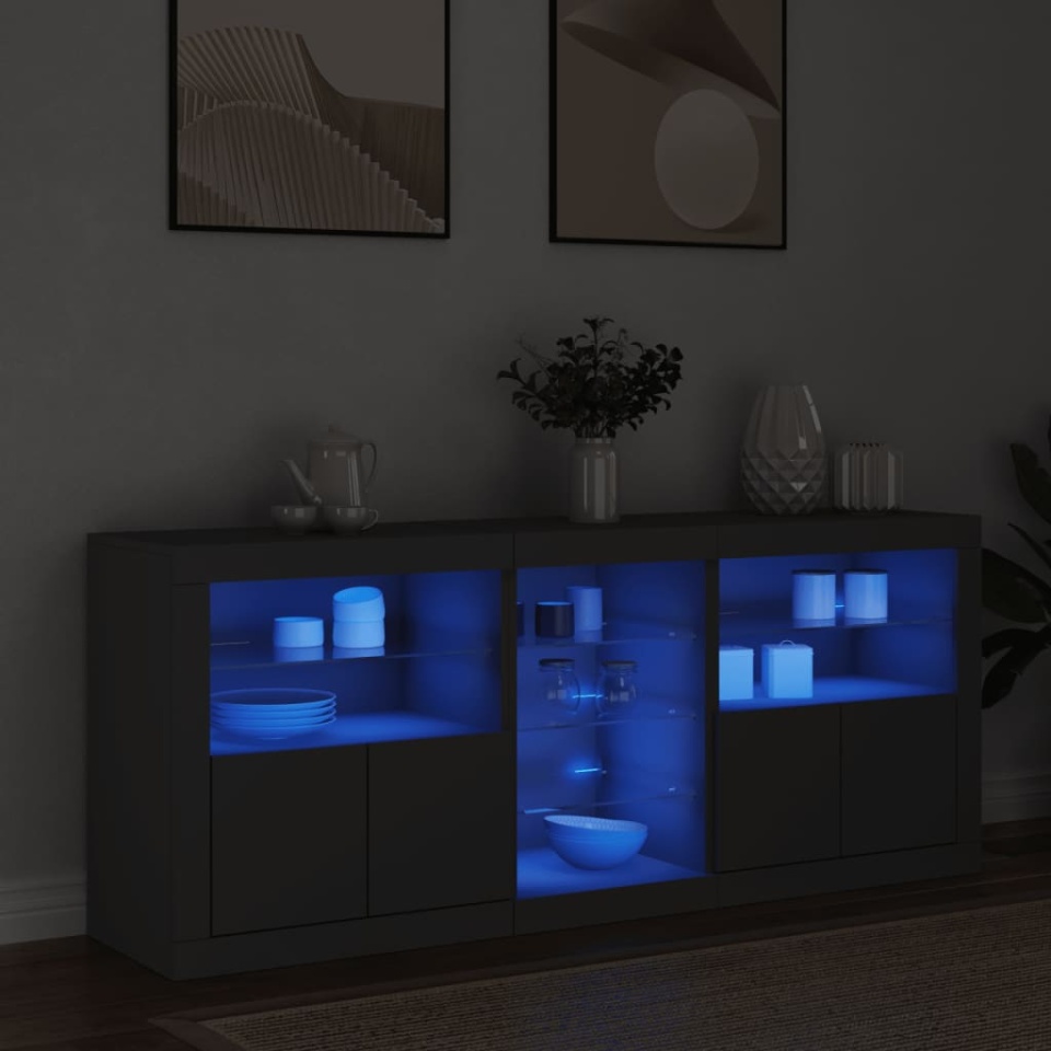 Servantă cu lumini LED, negru, 162x37x67 cm - 2 | YEO