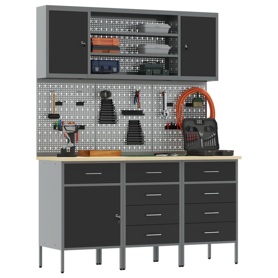 Set banc de lucru 7 piese Oțel Negru - 2 | YEO