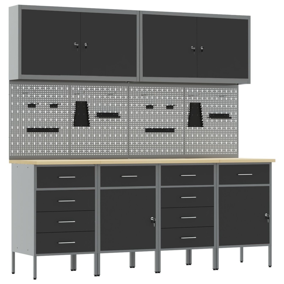 Set birou și tablă pegboard , 10 piese, MDF negru și metal - 1 | YEO