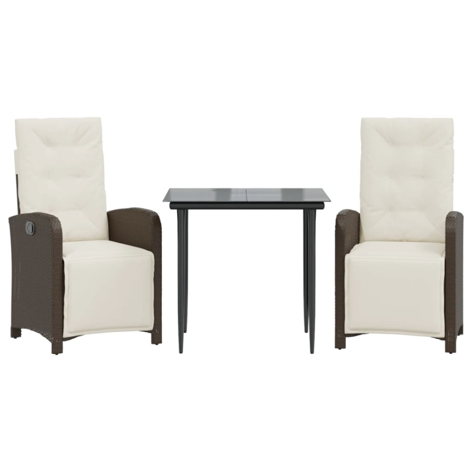 Set bistro cu perne, 3 piese, maro, poliratan - 1 | YEO
