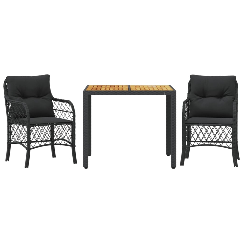 Set bistro cu perne, 3 piese, negru, poliratan - 1 | YEO