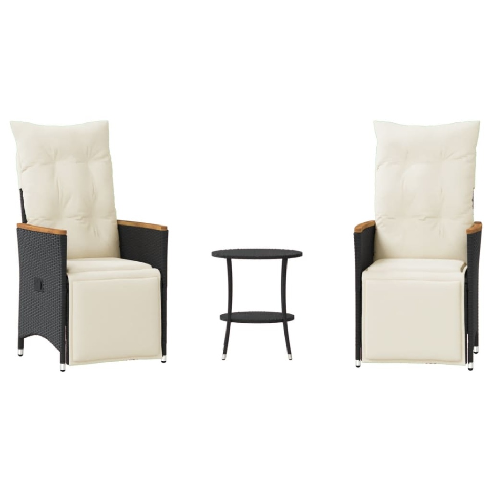 Set bistro cu perne, 3 piese, negru, poliratan - 1 | YEO